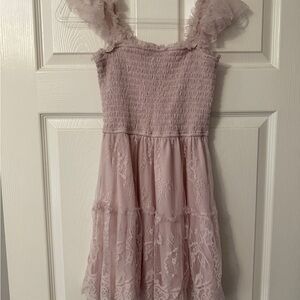 Blush Pink Lace Smocked Ruffle Strap Dress Size S